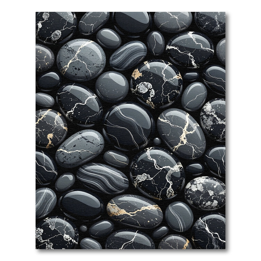 Black Marble Stone Abstract Composition Rug