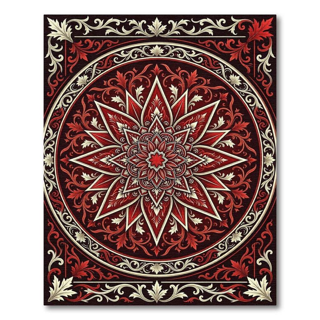 Crimson Floral Starburst Medallion Rug