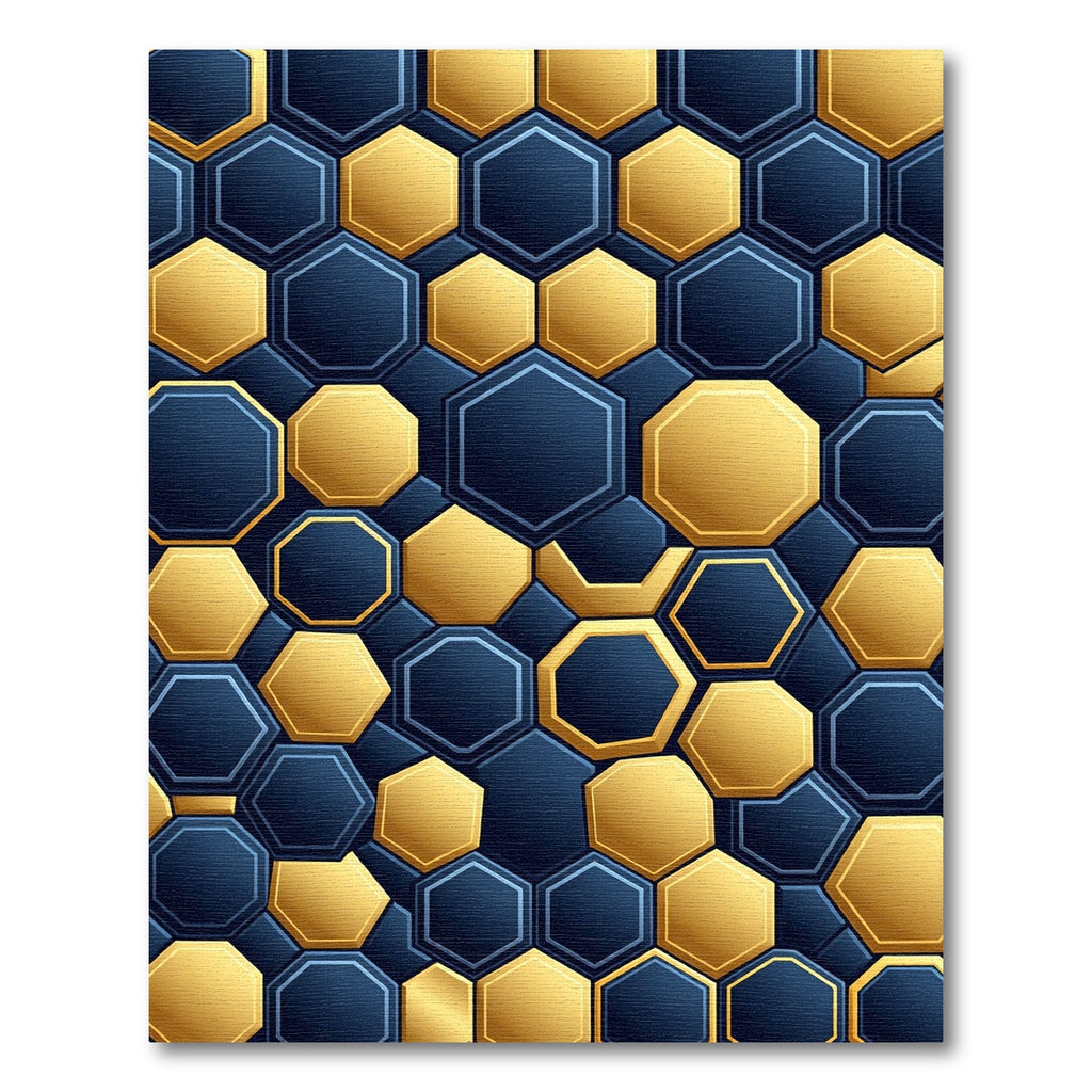 Modern Navy and Golden Hexagon Geometric Rug