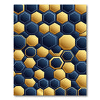 Modern Navy and Golden Hexagon Geometric Rug
