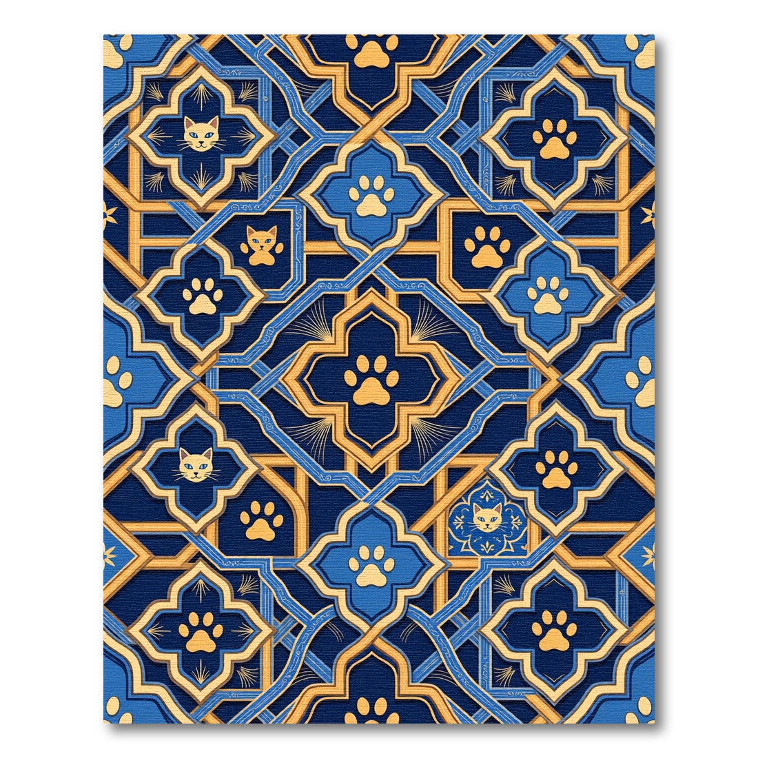 Blue Golden Cat Paw Geometric Art Rug