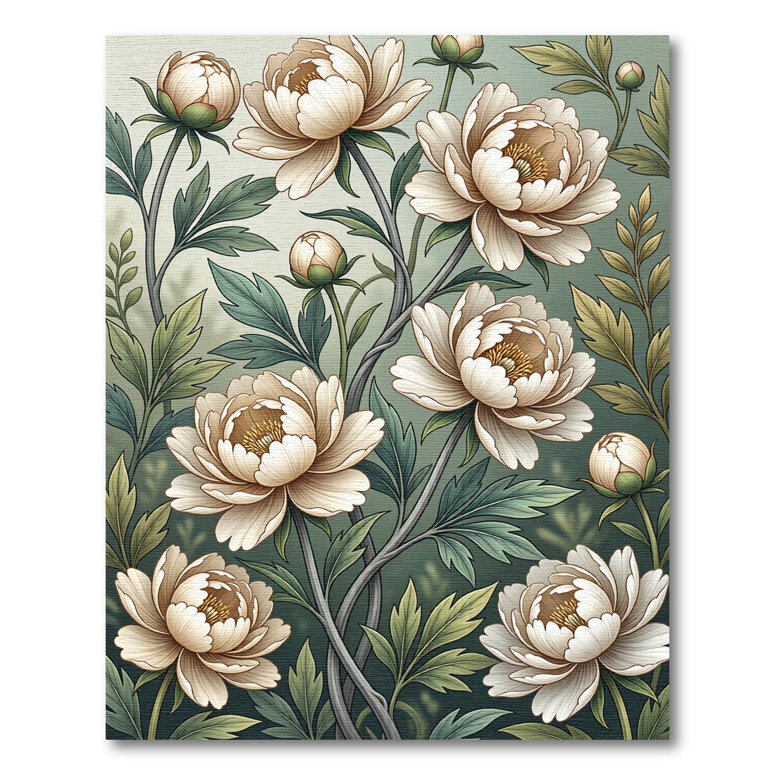 Elegant Cream Peony Botanical Garden Rug