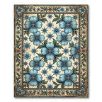 Vintage Blue Floral Botanical Tapestry Rug