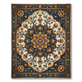 Golden Floral Medallion Navy Ornate Area Rug