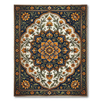 Golden Floral Medallion Navy Ornate Area Rug