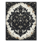 Ornate Black Cream Baroque Floral Medallion Rug