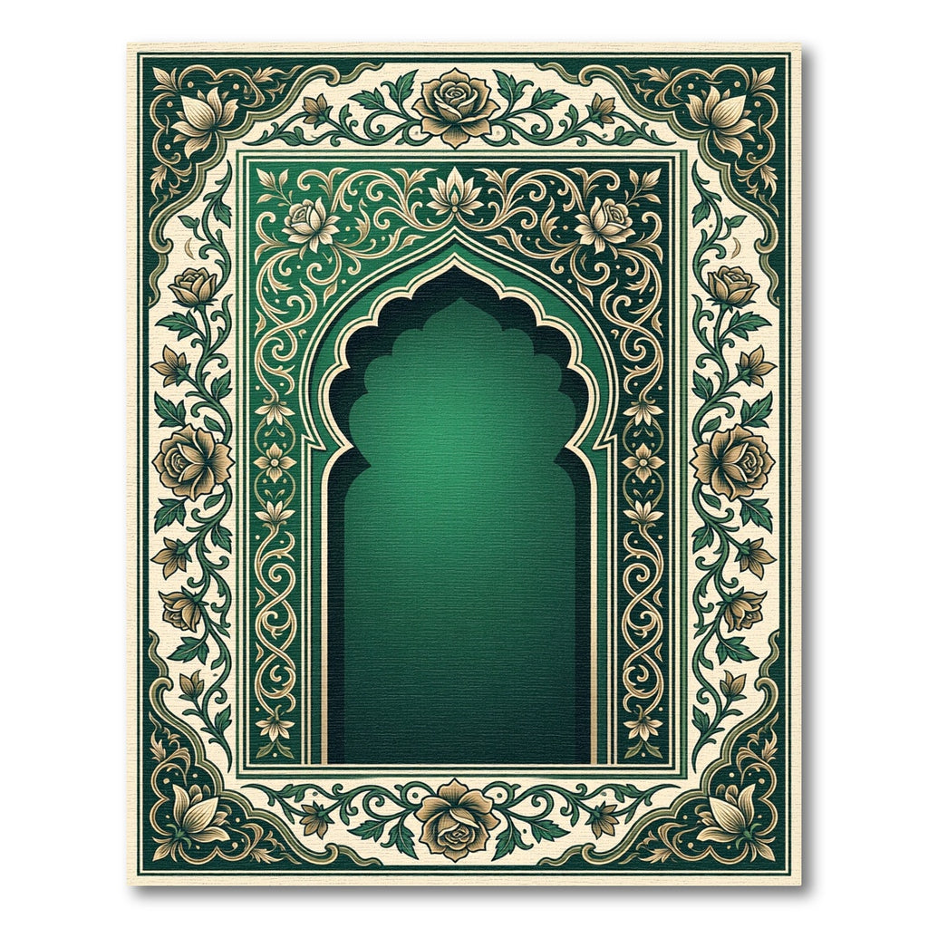 Emerald Floral Arch Ornamental Border Rug