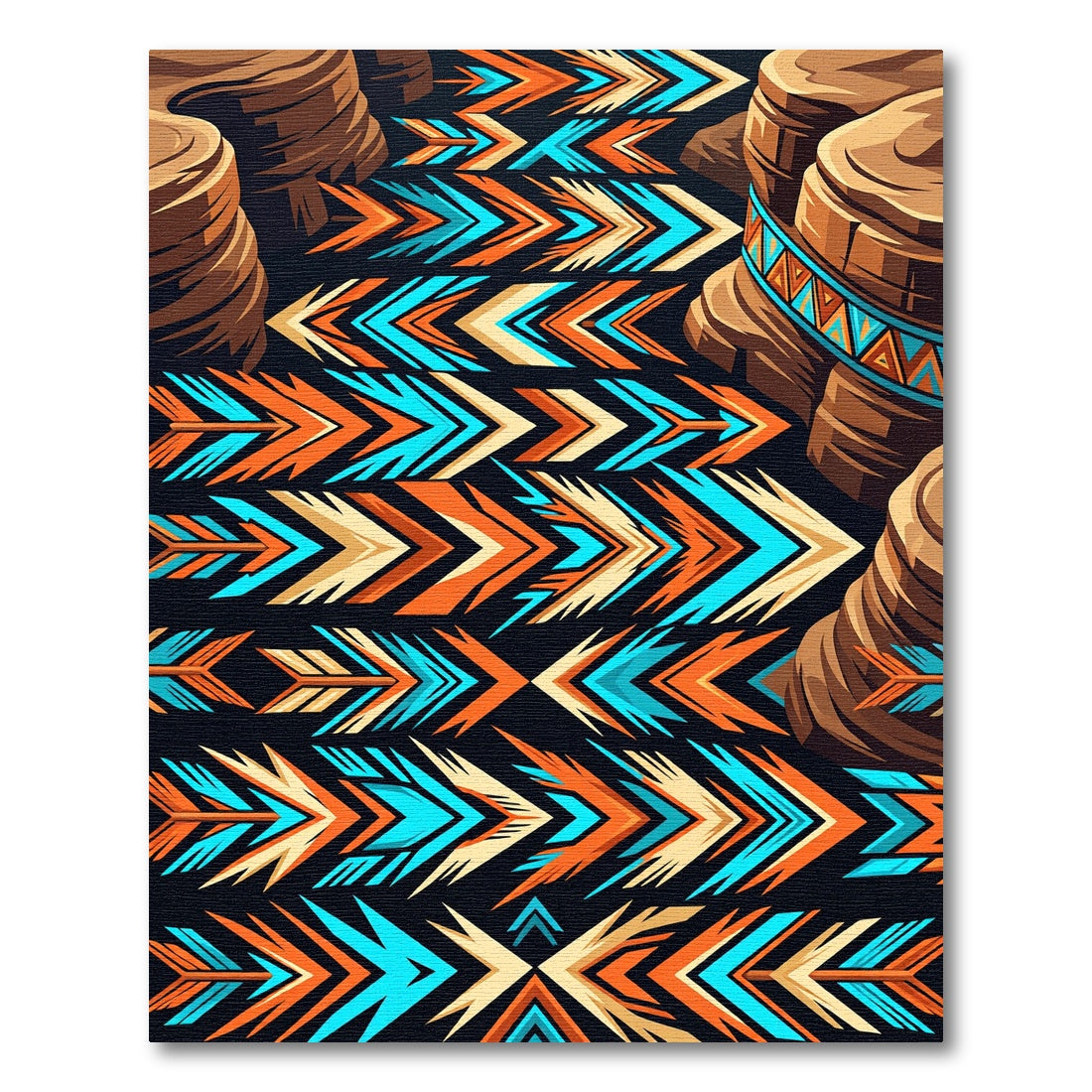 Vibrant Turquoise and Tangerine Geometric Canyon Rug