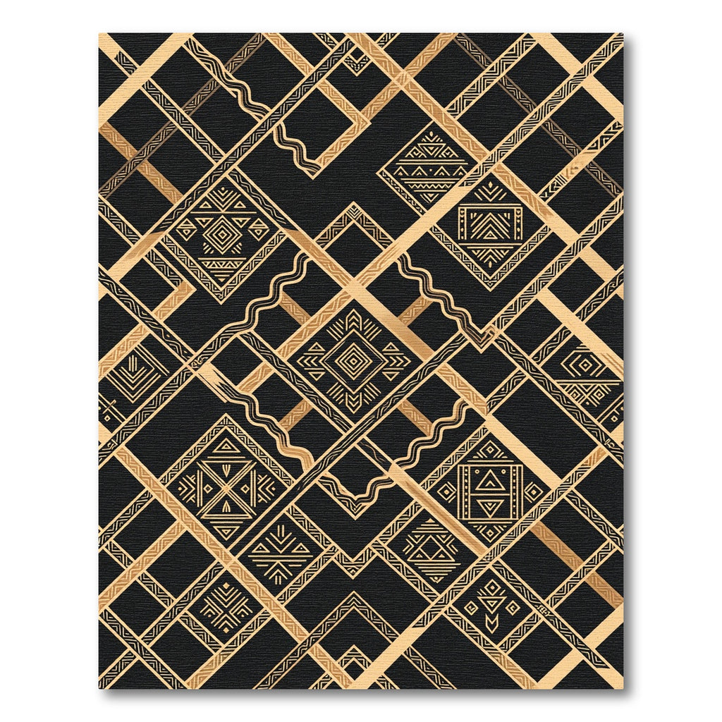 Gold Black Geometric Tribal Diamond Rug