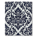 Navy Blue Damask Scroll Floral Art Rug