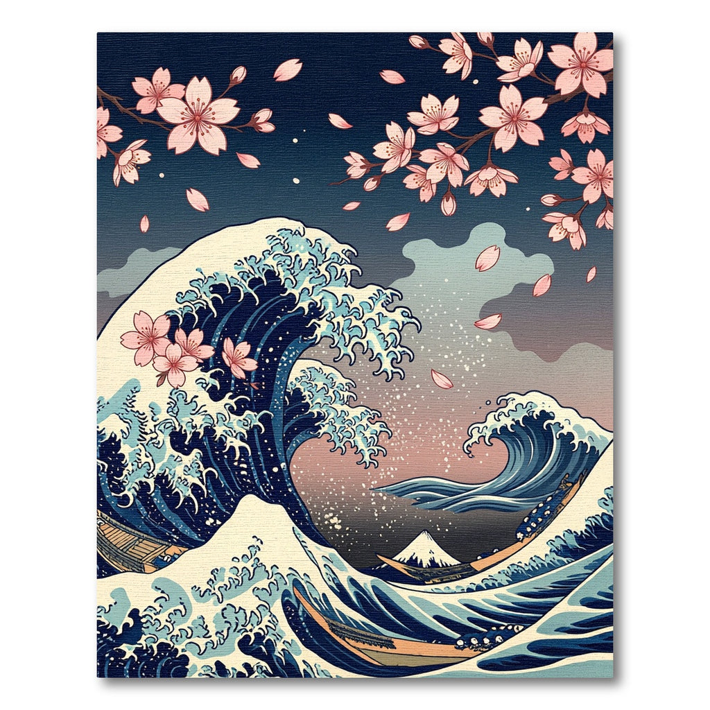 Great Wave Cherry Blossom Mountain Art Rug