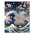 Great Wave Cherry Blossom Mountain Art Rug