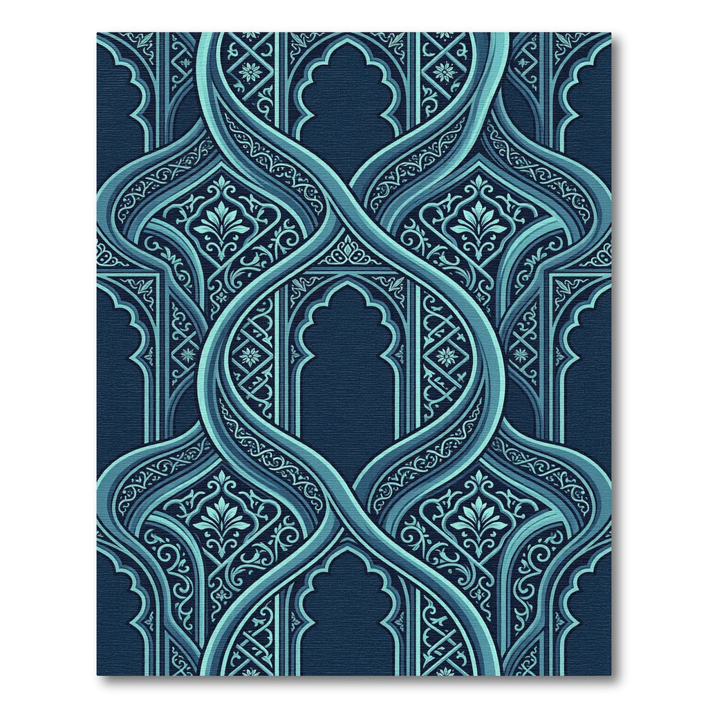 Teal Arched Mosaic Interlocking Floral Tile Rug