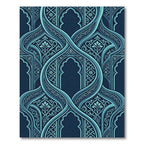 Teal Arched Mosaic Interlocking Floral Tile Rug