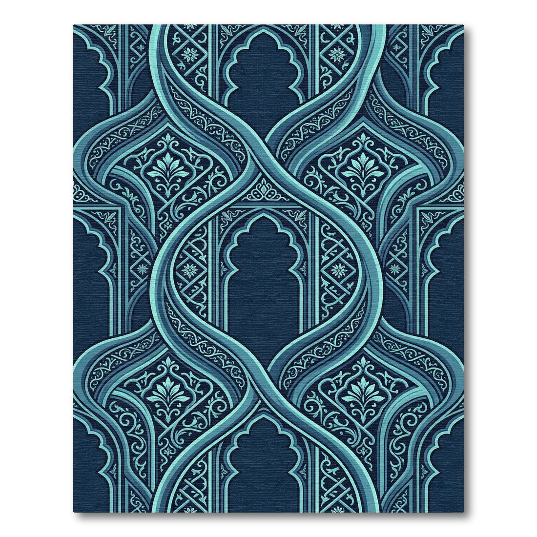 Teal Arched Mosaic Interlocking Floral Tile Rug