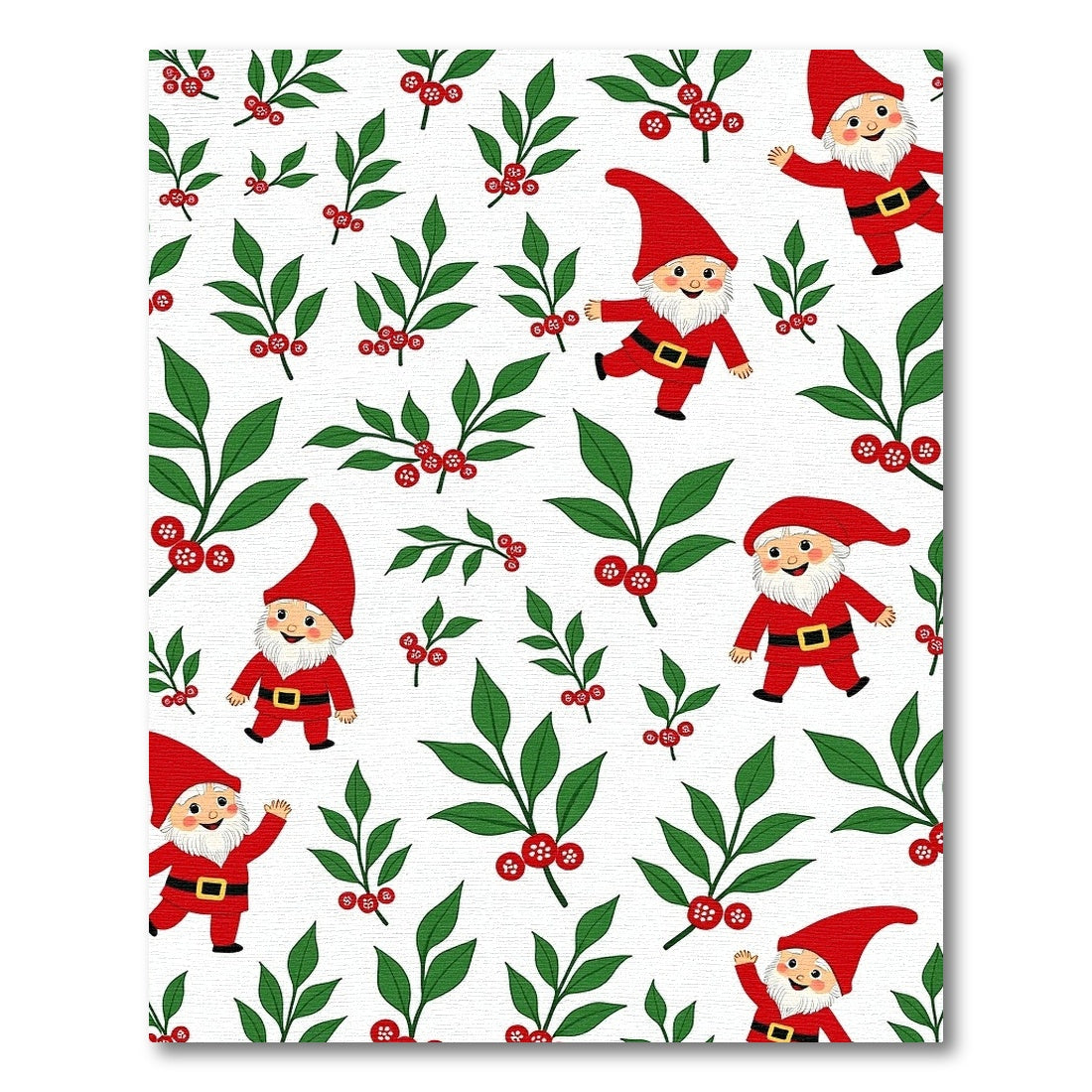 Whimsical Gnomes Red Holly Branches Rug