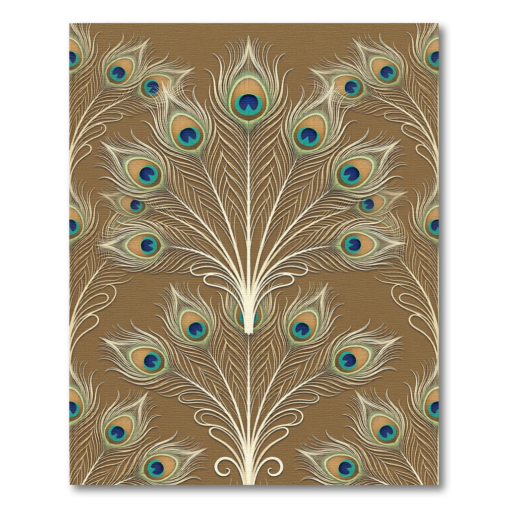 Elegant Brown Peacock Feather Arrangement Rug