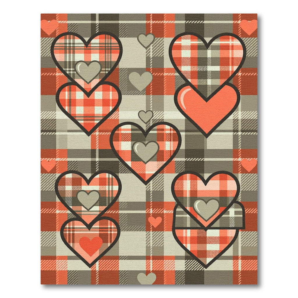 Tartan Plaid Hearts Red Gray Area Rug