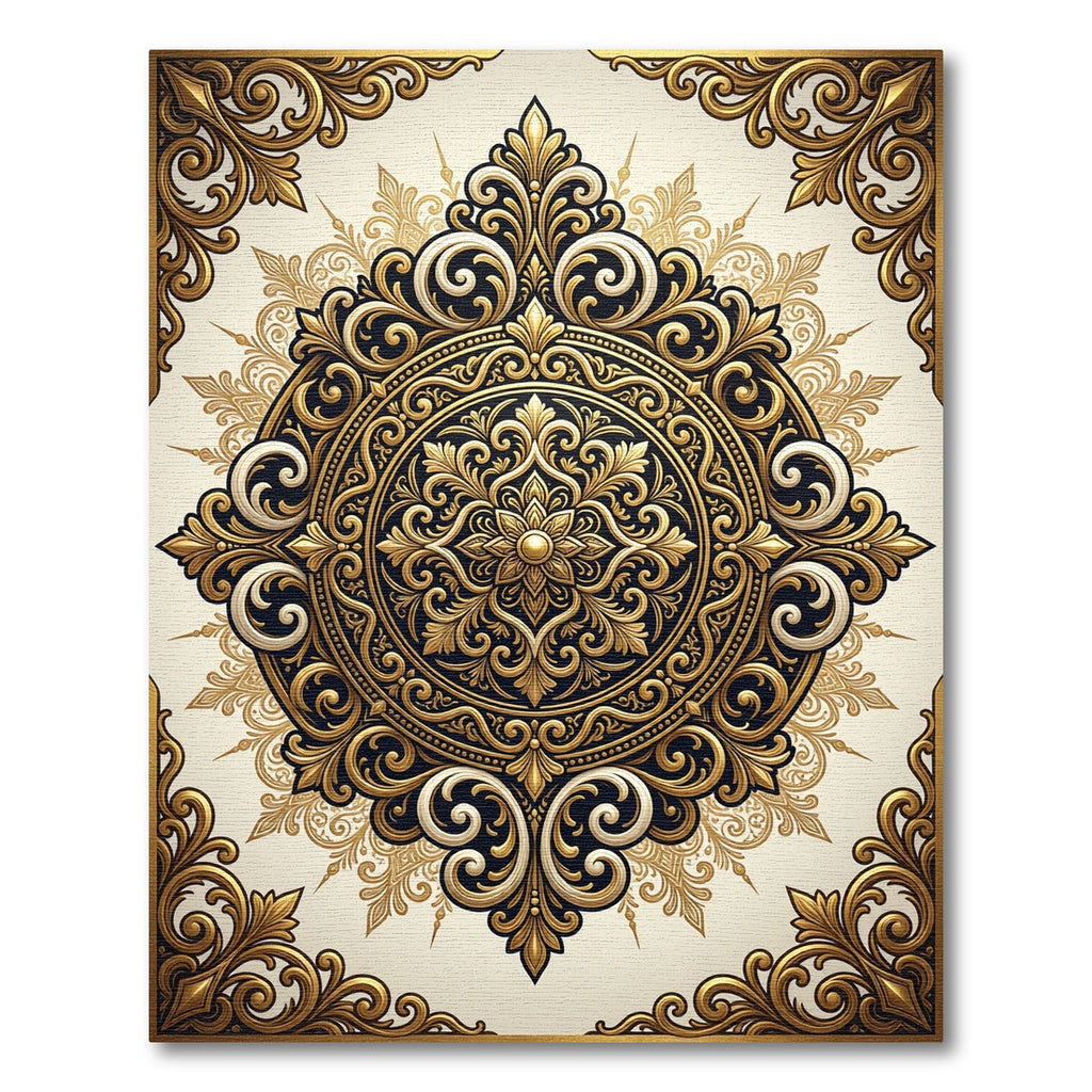 ornate gold baroque circular medallion Rug