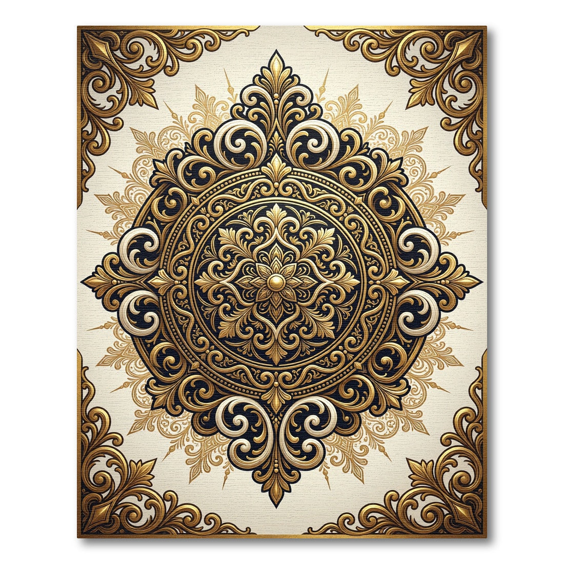 ornate gold baroque circular medallion Rug