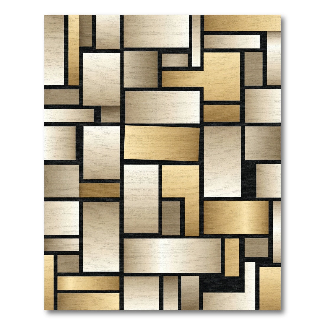 Golden Beige Contemporary Rectilinear Composition Rug