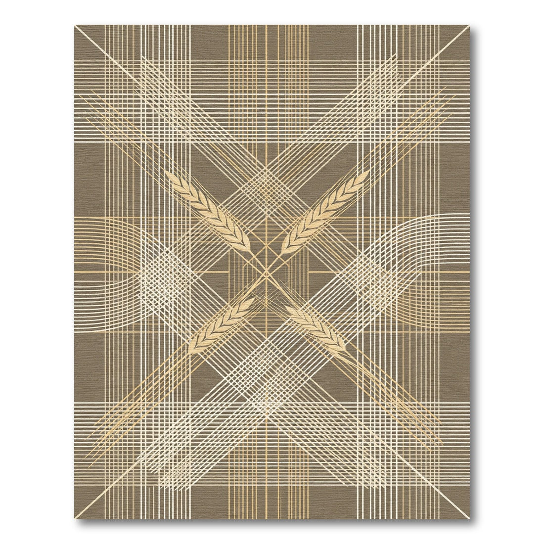 Earthy Geometric Wheat Linear Grid Rug