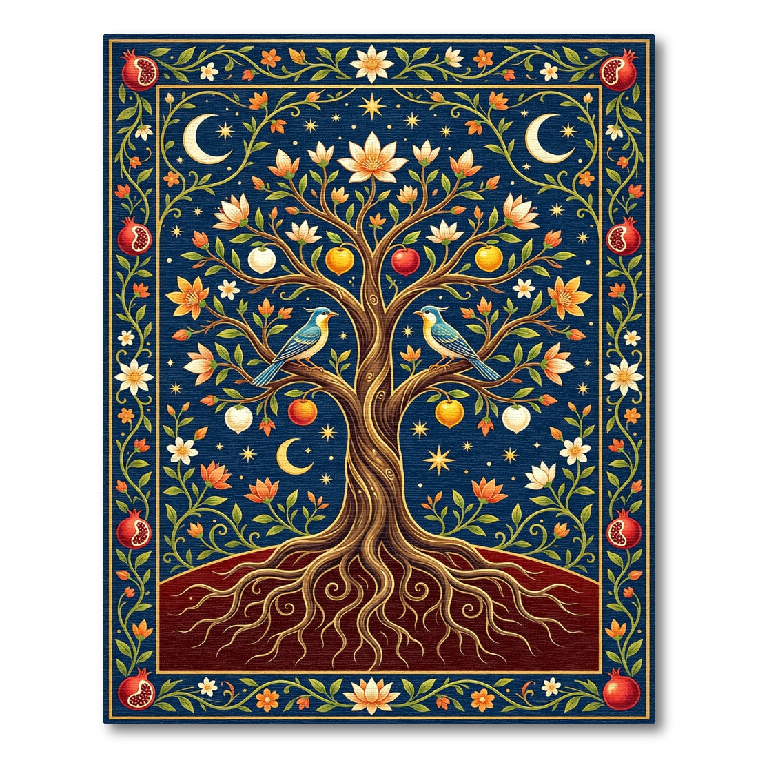 Celestial Tree of Life Birds Pomegranates Rug