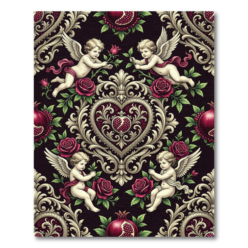 Baroque Cherub Rose Pomegranate Medallion Rug