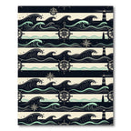 Nautical Black and Cream Wave Compass Rug