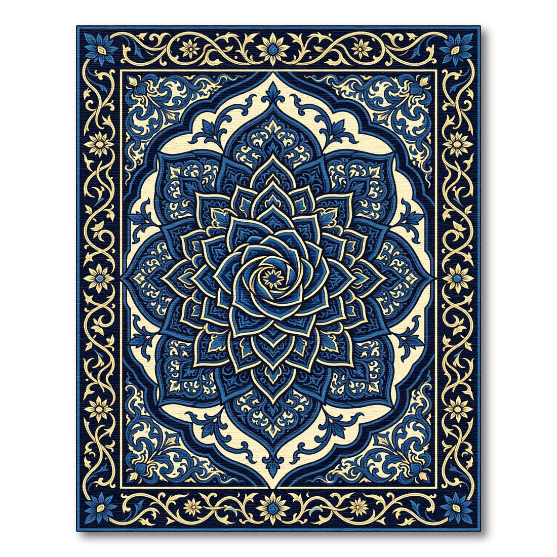 Midnight Blue Elaborate Floral Medallion Rug