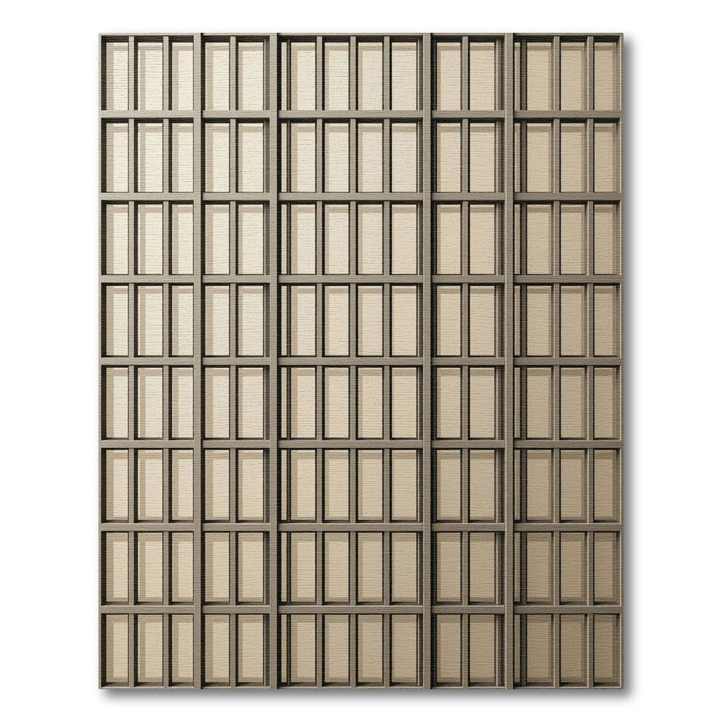 Neutral Beige Rectangular Grid Rug