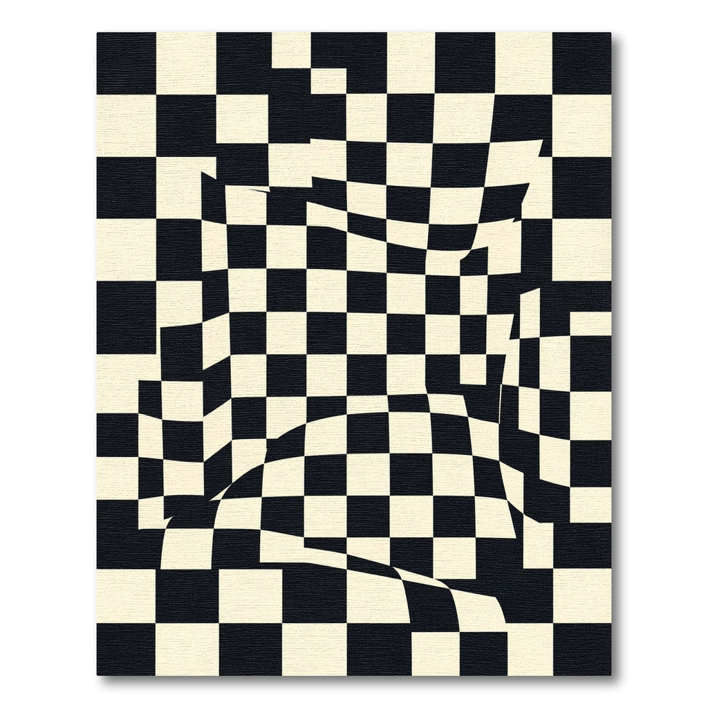 Distorted Checkerboard Black Cream Squares Rug