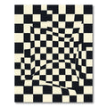 Distorted Checkerboard Black Cream Squares Rug