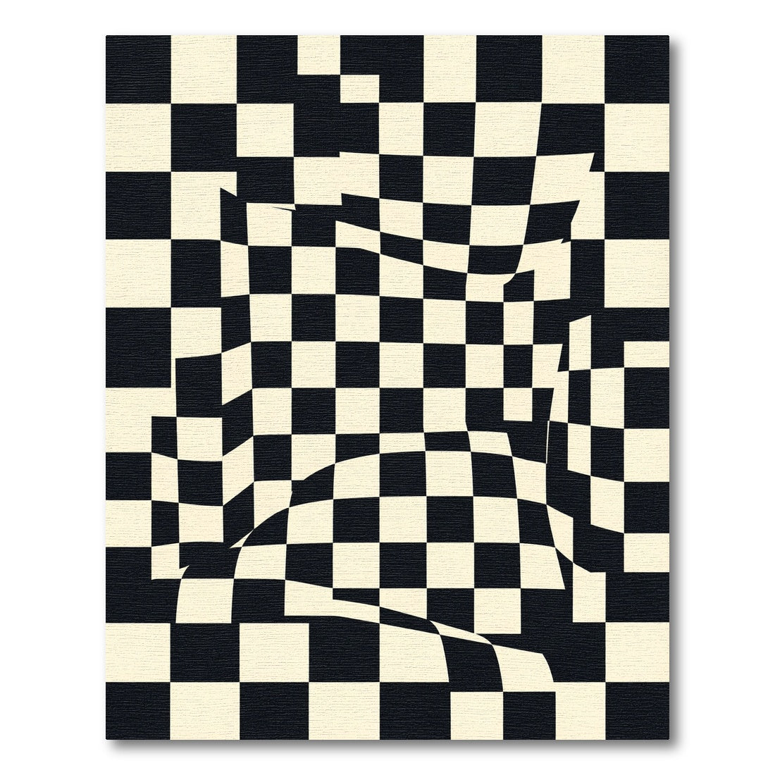 Distorted Checkerboard Black Cream Squares Rug