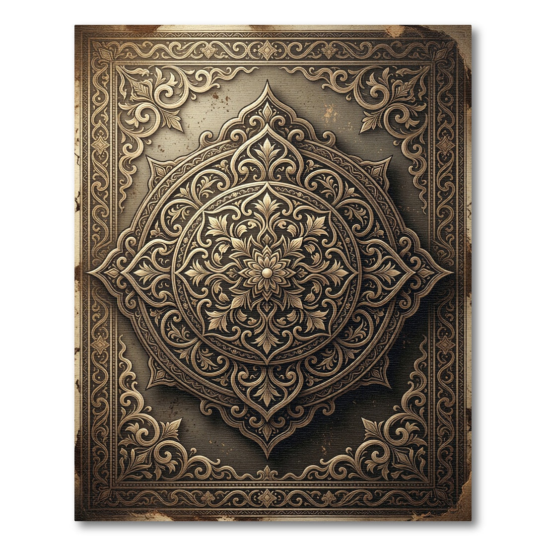 Elegant Bronze Ornate Floral Medallion Rug