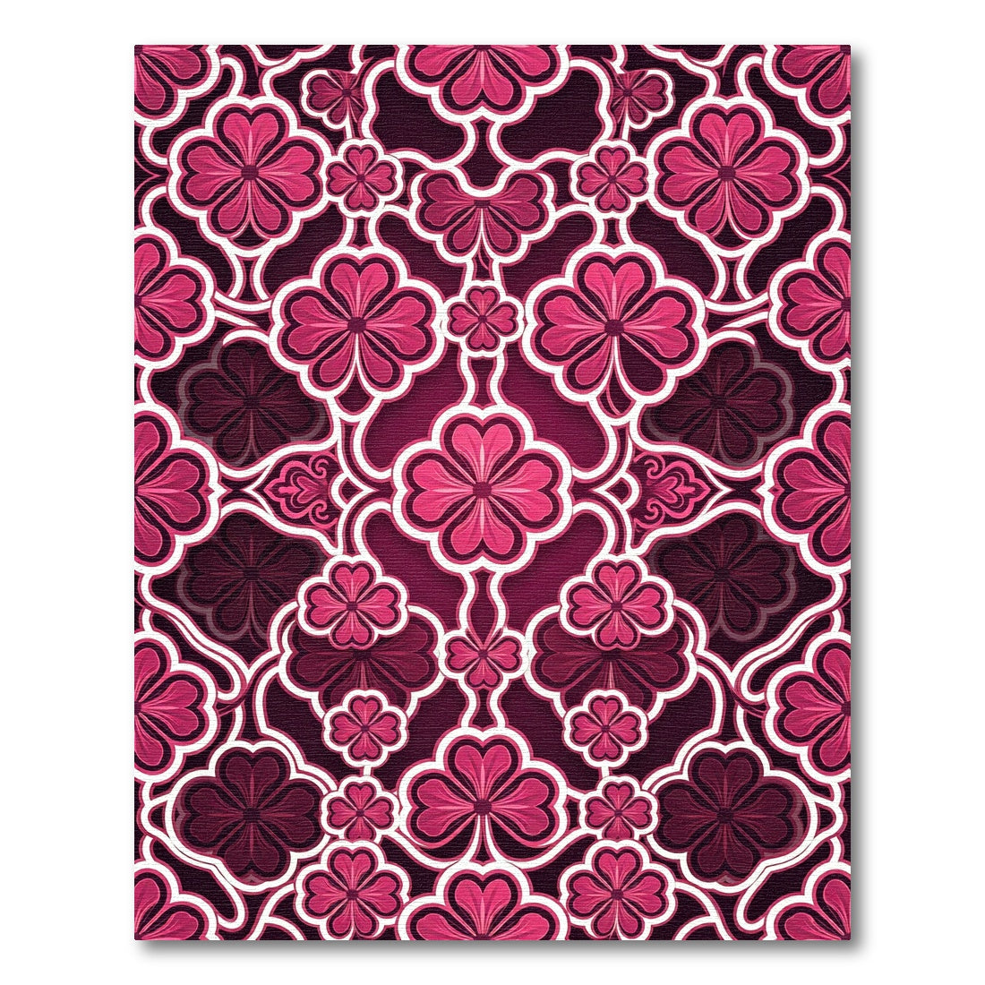 Magenta Floral Clover Geometric Trellis Rug
