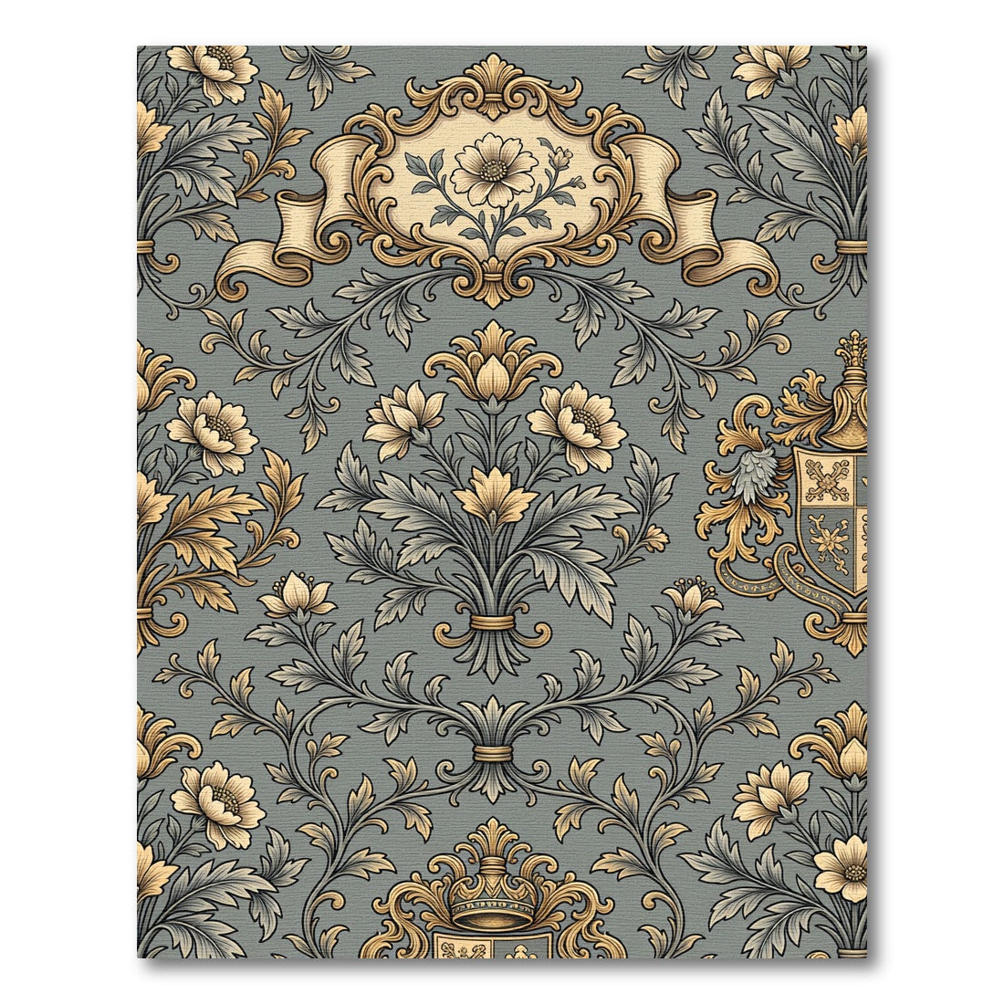 Golden Floral Acanthus Scroll Rug