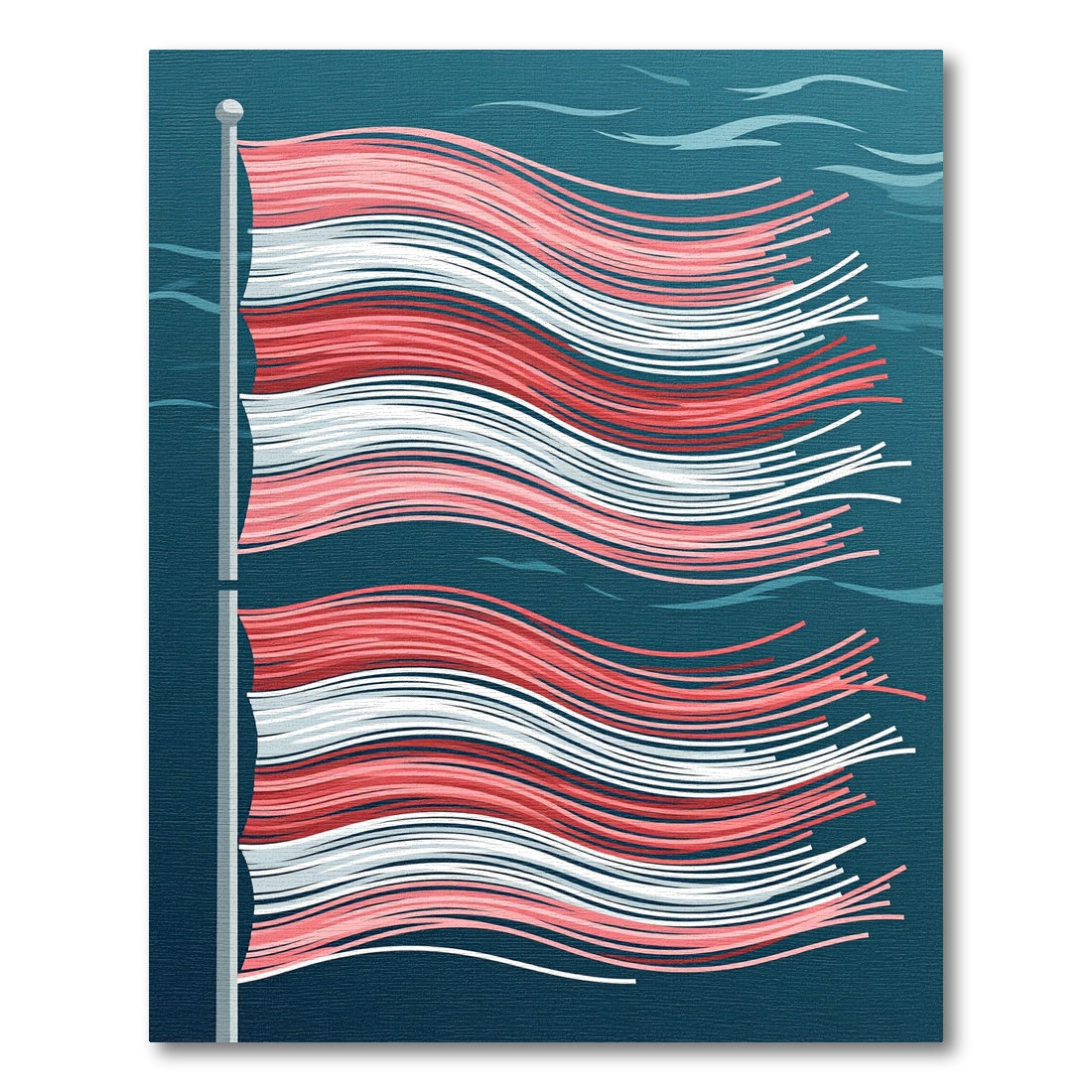 Waving Coral Red White Stripe Rug