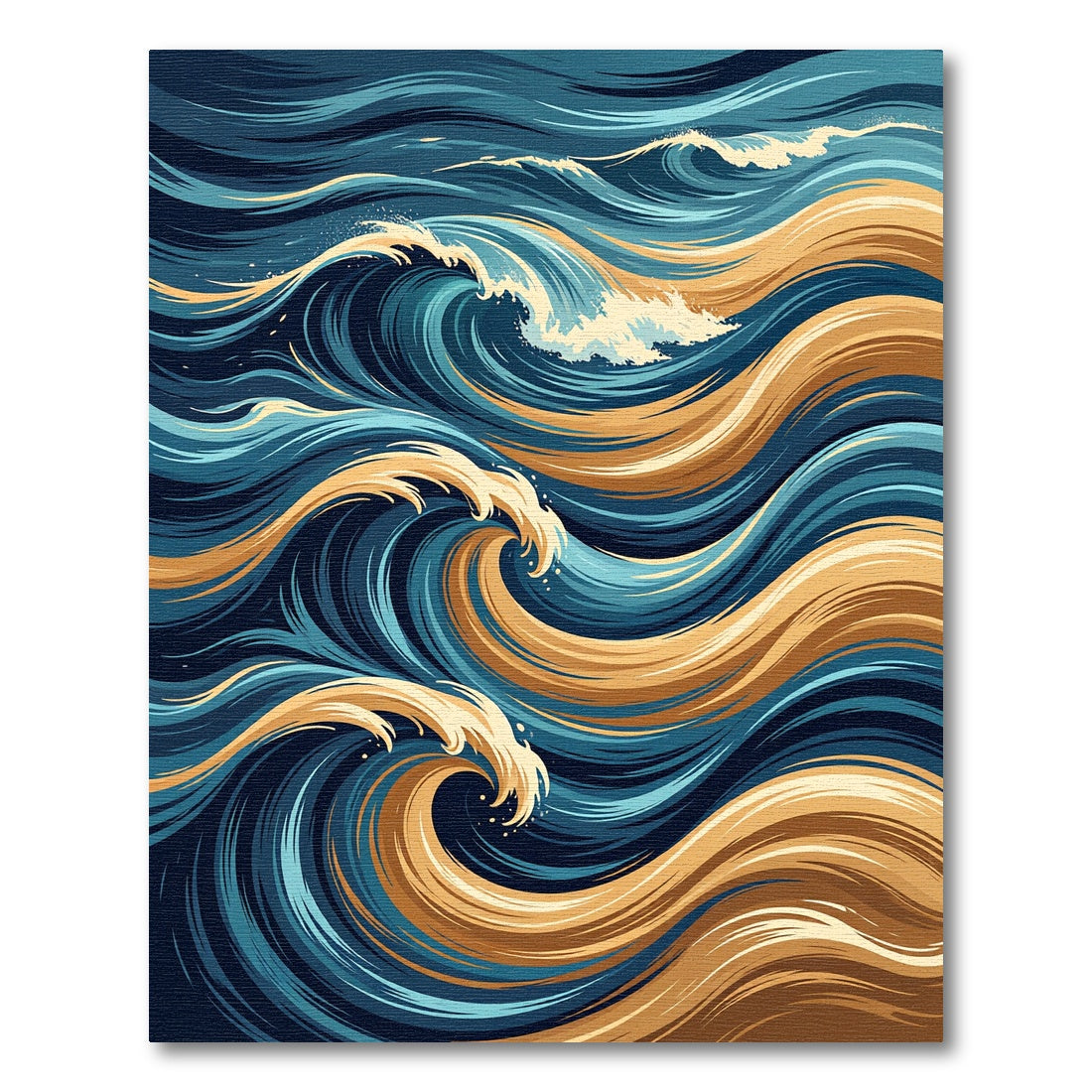 Abstract Gold and Navy Ocean Wave Rug