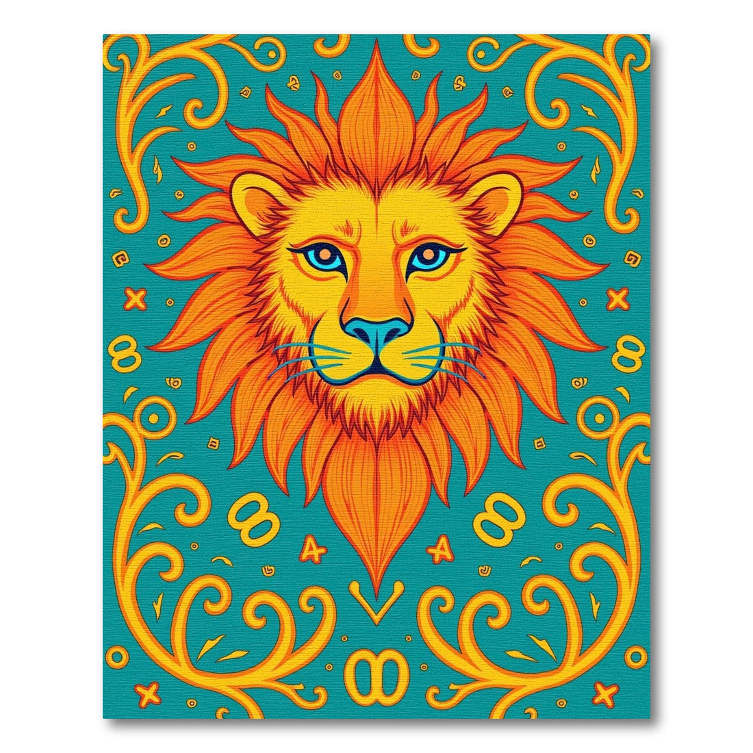 Bright Orange Lion Teal Graphic Rug