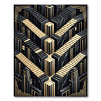 Art Deco Black Gold Geometric Staircase Rug