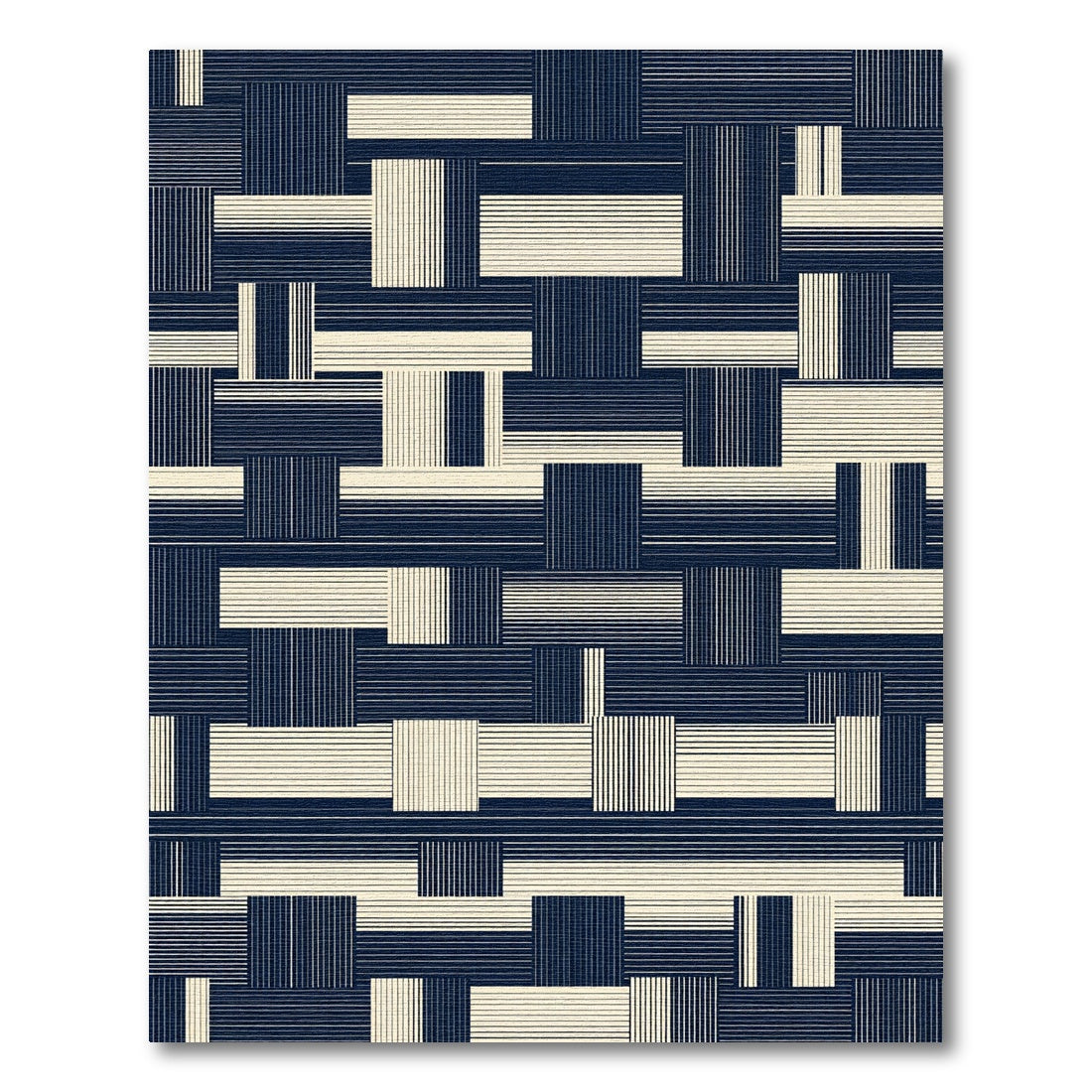 Modern Navy and Cream Woven Grid Rug