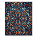Intricate Floral Swirl Indigo Red Rug