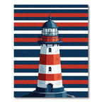 Nautical Red White Blue Lighthouse Stripes Rug