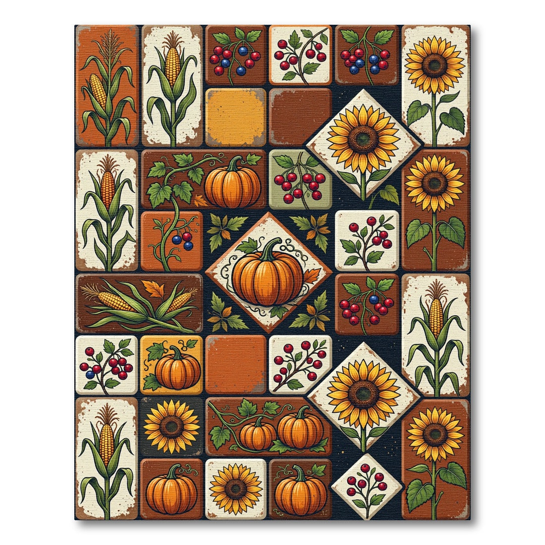 Rustic Harvest Autumn Tile Grid Rug