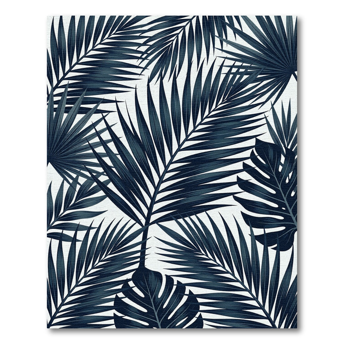 Midnight Blue Tropical Leaf Arrangement Rug