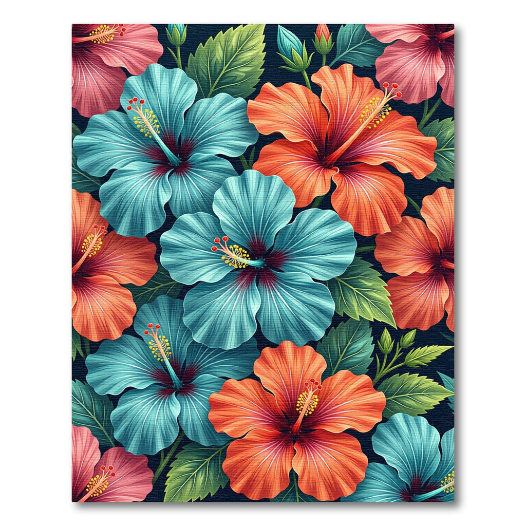 Vibrant Tropical Hibiscus Floral Botanical Rug