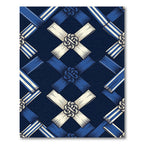 Indigo Geometric Lattice with Knotted Ribbon Rug