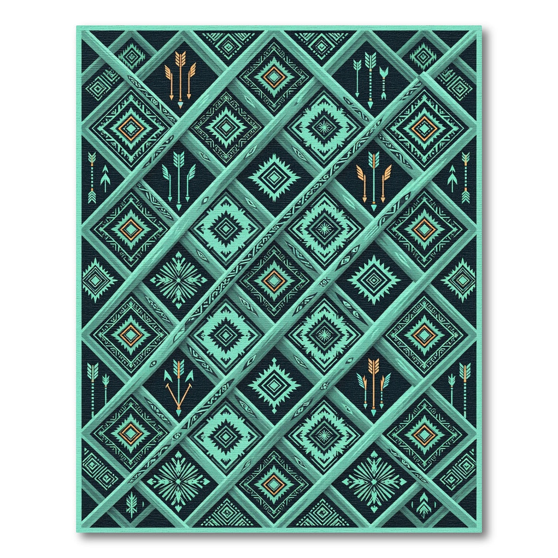 Teal Geometric Arrow Diamond Rug