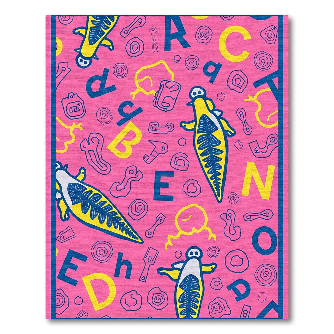 Whimsical Yellow Fish Pink Alphabet Rug